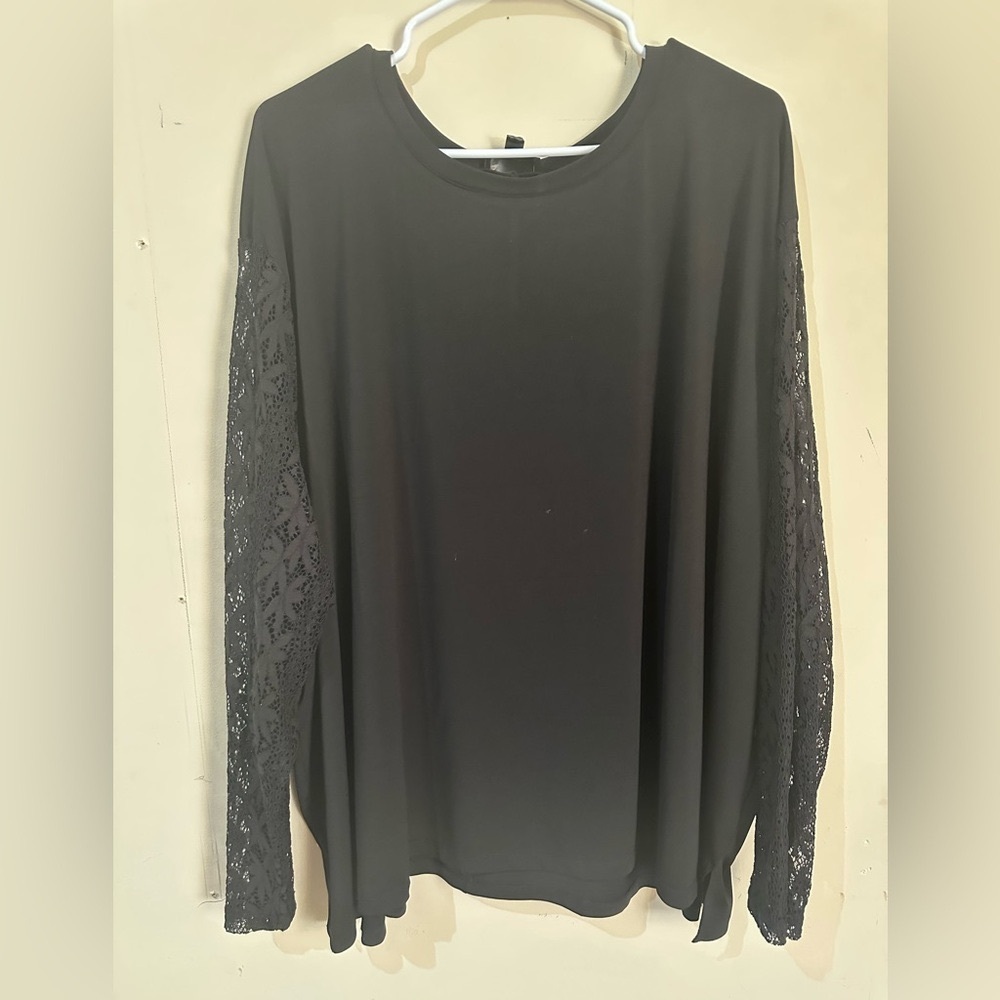 Glitzy Lifestyle 5X Black Fairy Grunge Lace Long Sleeve Blouse